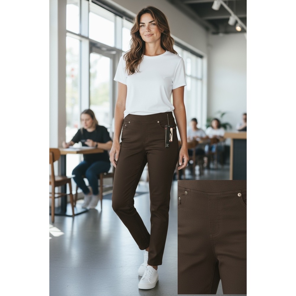 NWT New Mix Comfort PullOn Pants Brown S/M Stretch Casual Career Womens Trousers